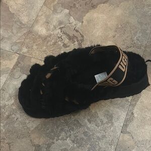 UGG Black Fluffy Sandals